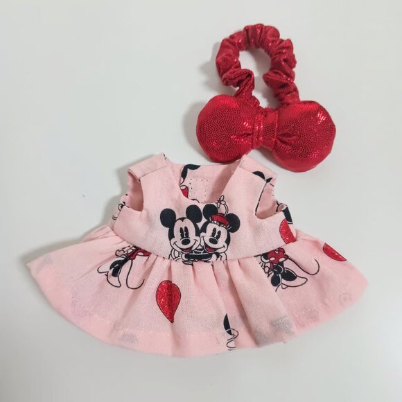 Custom Disney Mickey Minnie Glitter Heart Dress and Bow Made to fit Labubu - Picture 2 of 5